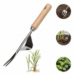 Effizienter Unkrautstecher mit ergonomischem Holzgriff