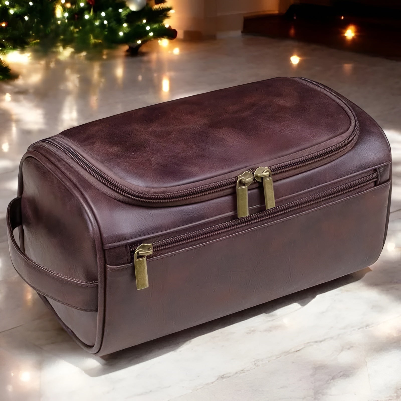 Elegante Reise-Kosmetiktasche aus hochwertigem Leder