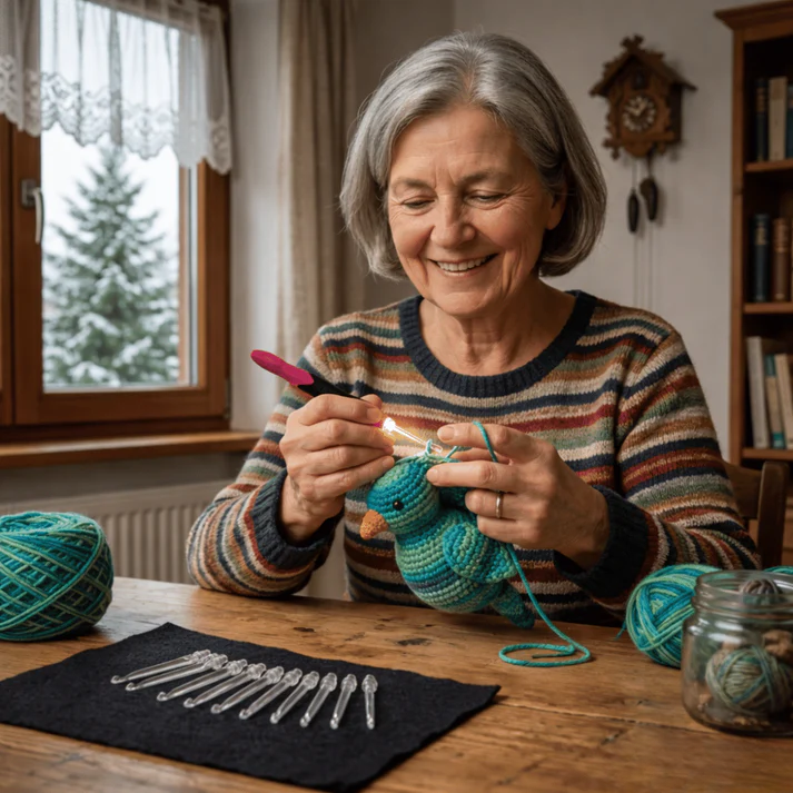 Leuchtendes Häkelset mit ergonomischem Griff und wechselbaren Köpfen