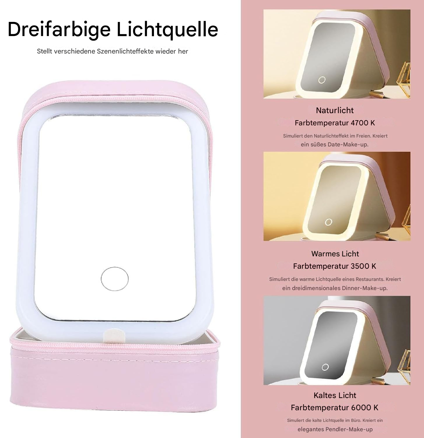 LED Schminkspiegel-Organizer | 3 Lichtmodi | Handgepäckfreundlich