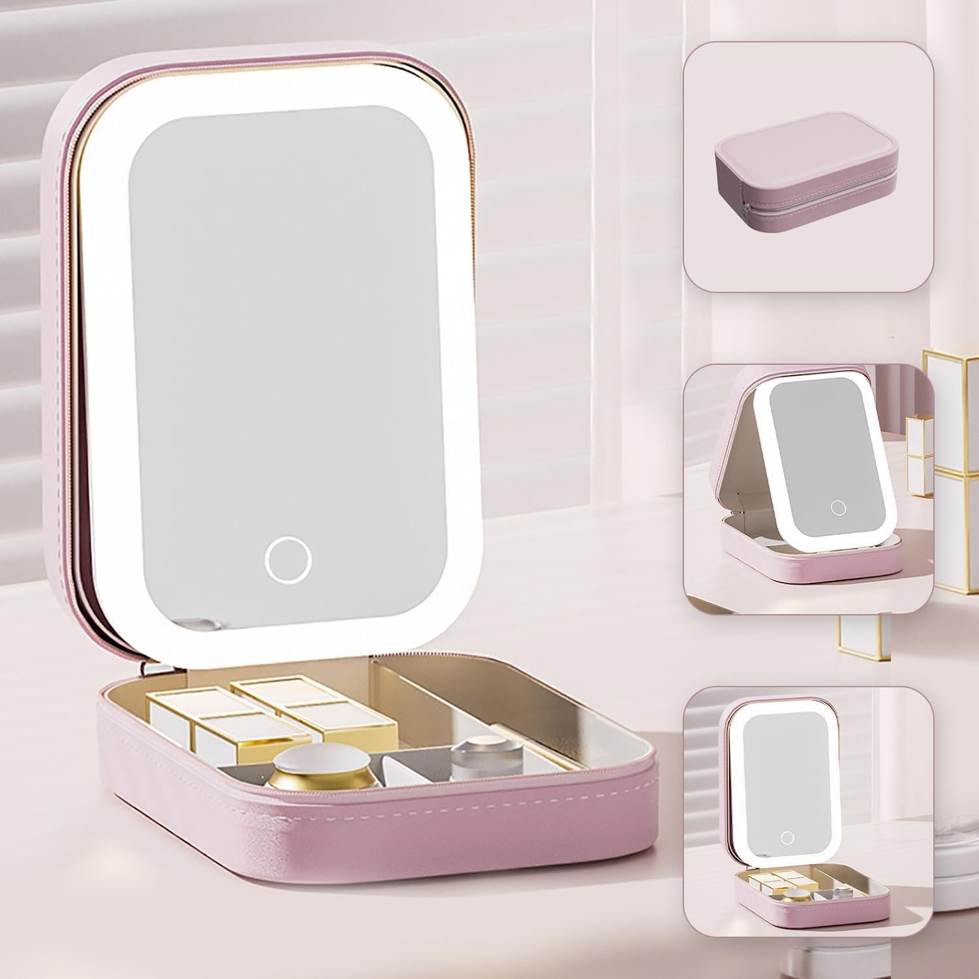 LED Schminkspiegel-Organizer | 3 Lichtmodi | Handgepäckfreundlich