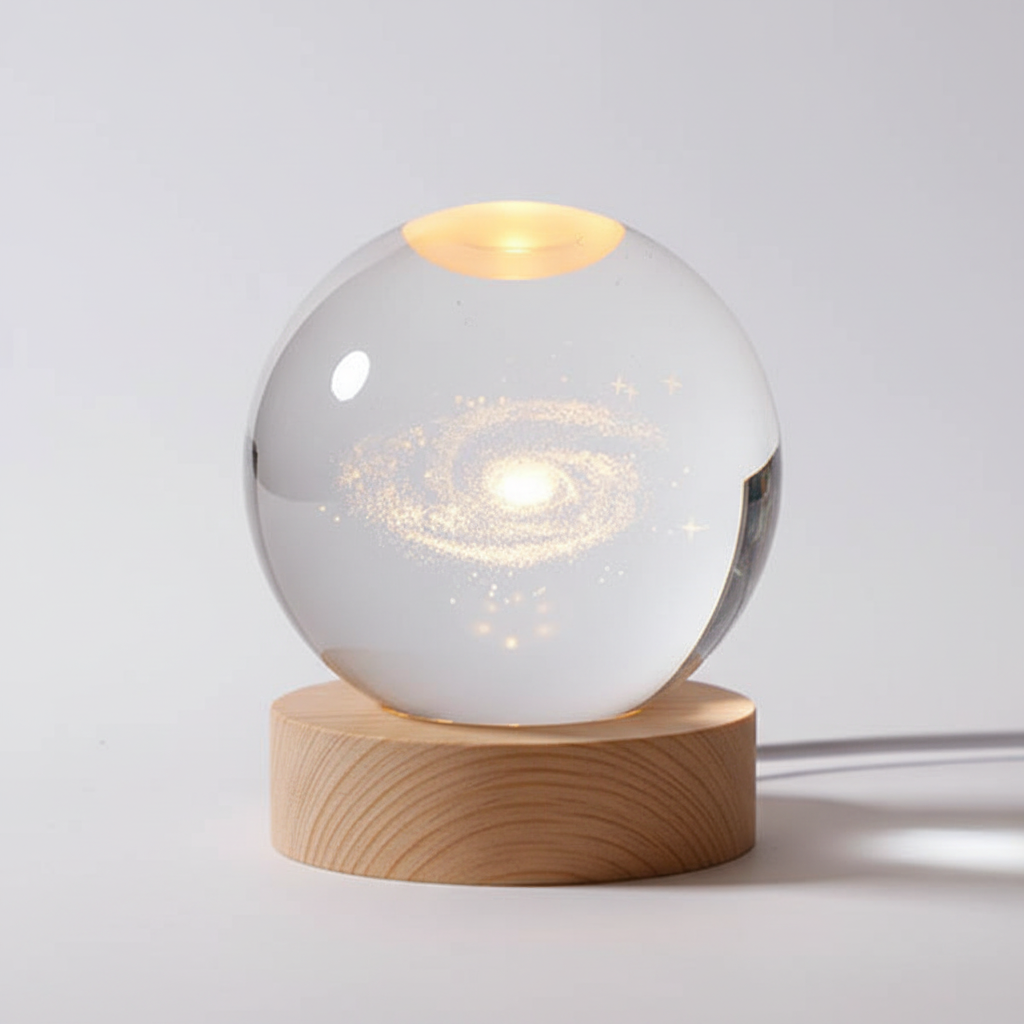 AstroGlobus 3D Tischlampe – Kugelförmige Holzlampe mit warmem LED-Licht und Planetendesign