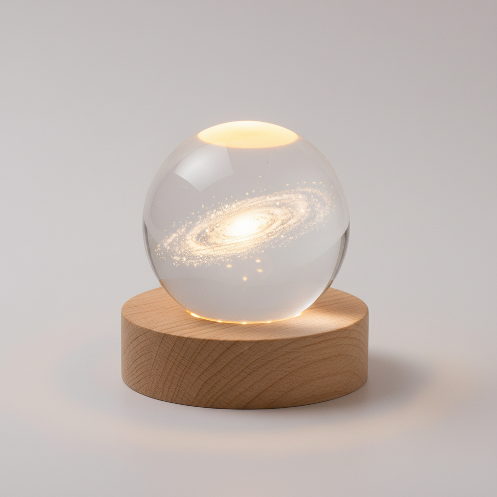 AstroGlobus 3D Tischlampe – Kugelförmige Holzlampe mit warmem LED-Licht und Planetendesign