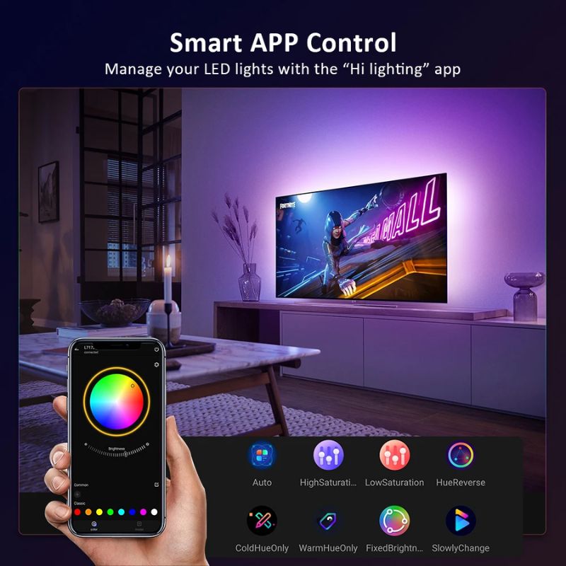 Smart LED Lichtleisten für Fernseher mit HDMI Synchronisationsbox