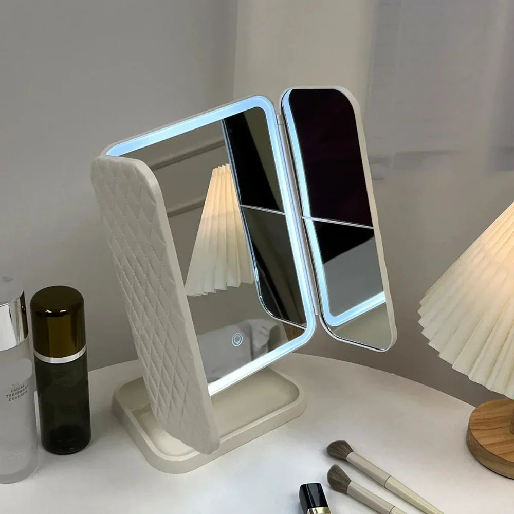 Faltbarer LED Kosmetikspiegel mit dreifacher Beleuchtung