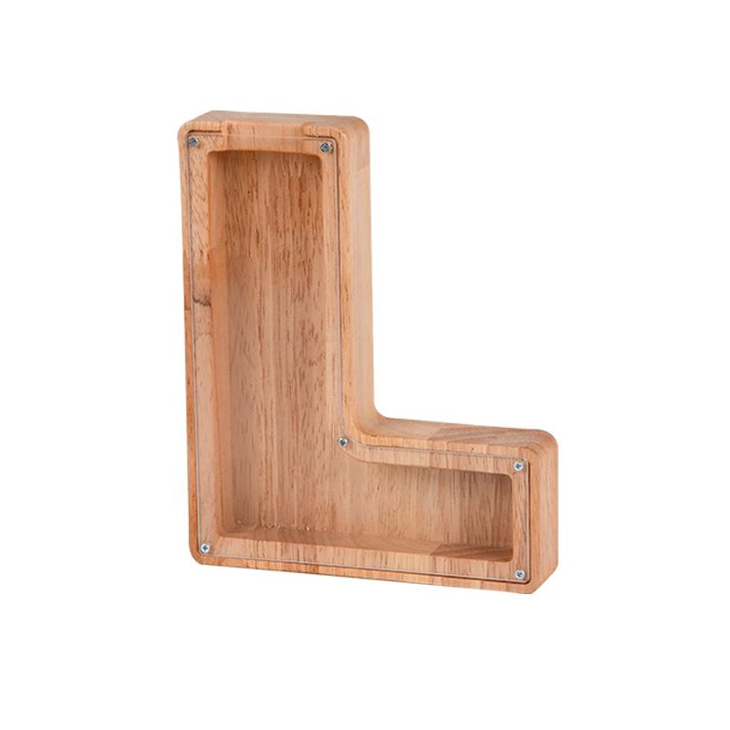 Handgefertigte Holzspardose mit Alphabet-Design