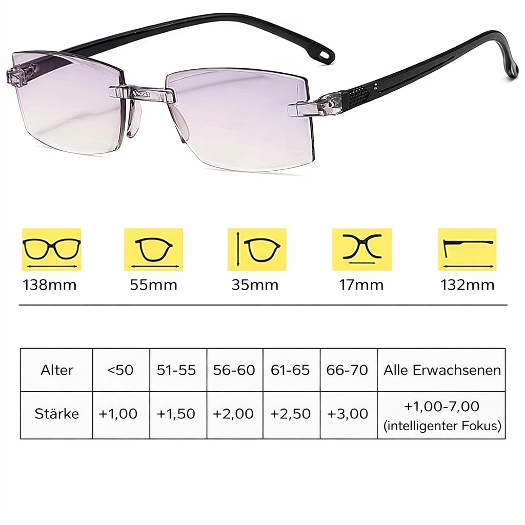 Multifokale Lesebrille | Leicht & Randlos | Blau Licht Schutz