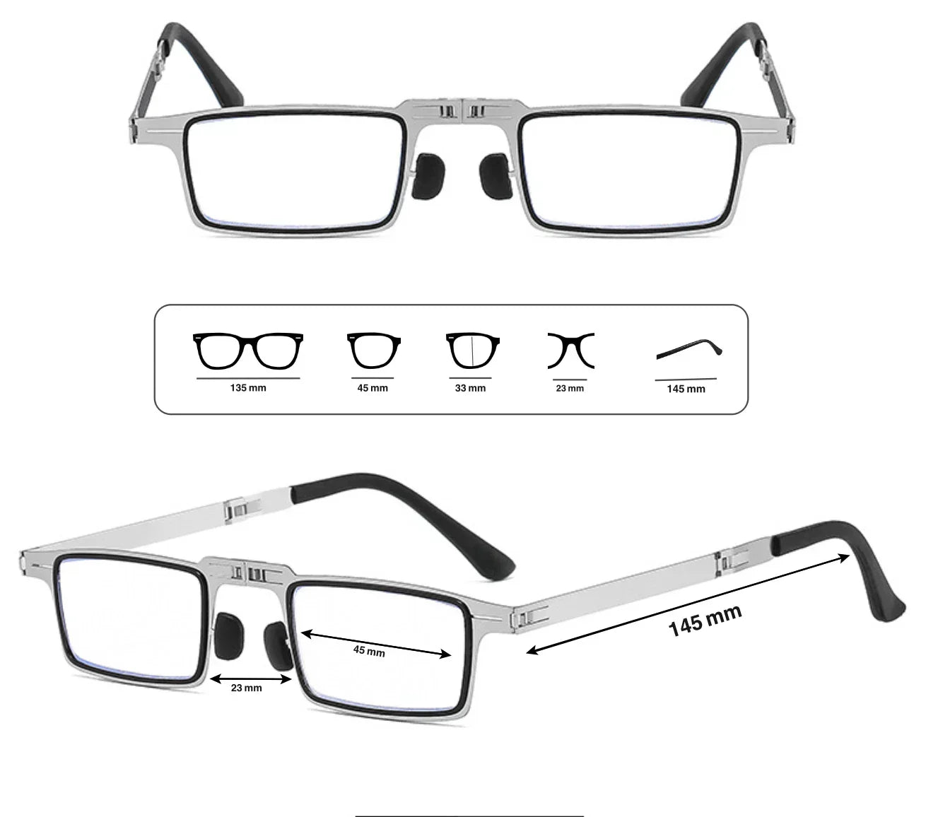 Faltbare Lesebrille mit Titanrahmen und Etui