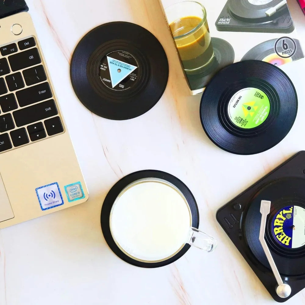 Retro Record Coasters – Stylish Table Accents for Music Fans (6 Pieces)