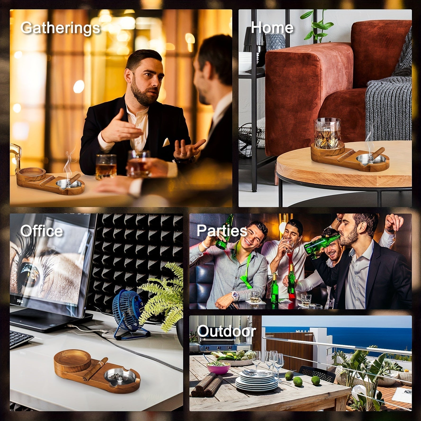 Aschenbecher aus Holz mit Whiskeyhalter – Elegantes Tray für Zigarrenliebhaber