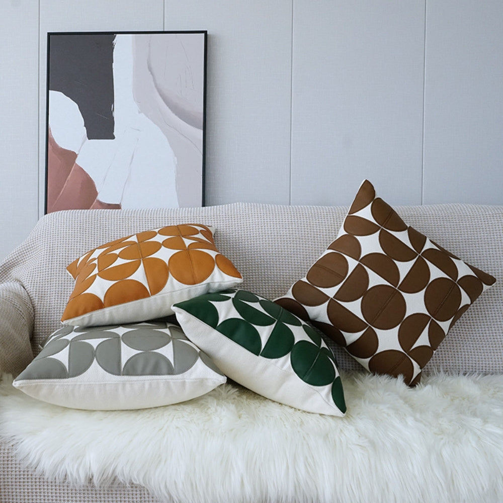 Elegant faux leather cushion cover with a modern geometric pattern