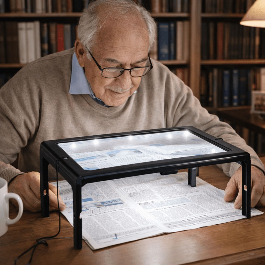 Klappbarer Tisch-Magnifier mit LED-Beleuchtung – Freihändiges Lesen