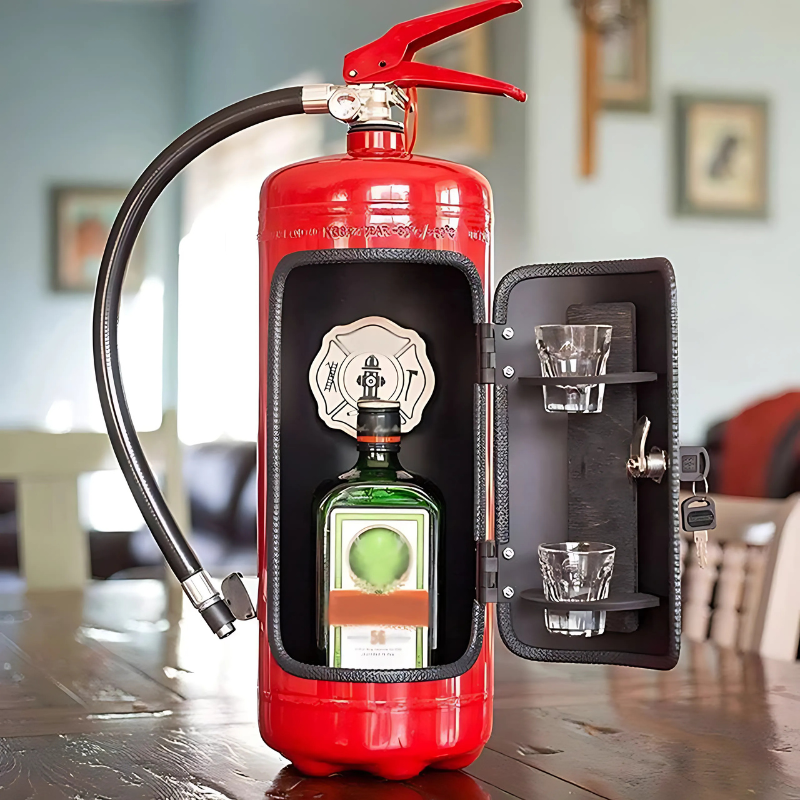 Stilvolle Mini-Bar aus einem echten Feuerlöscher