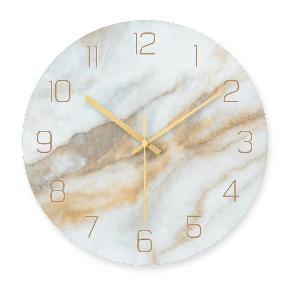 Elegante Wanduhr im Marmorlook – Stille Quarz-Uhr mit goldenen Ziffern