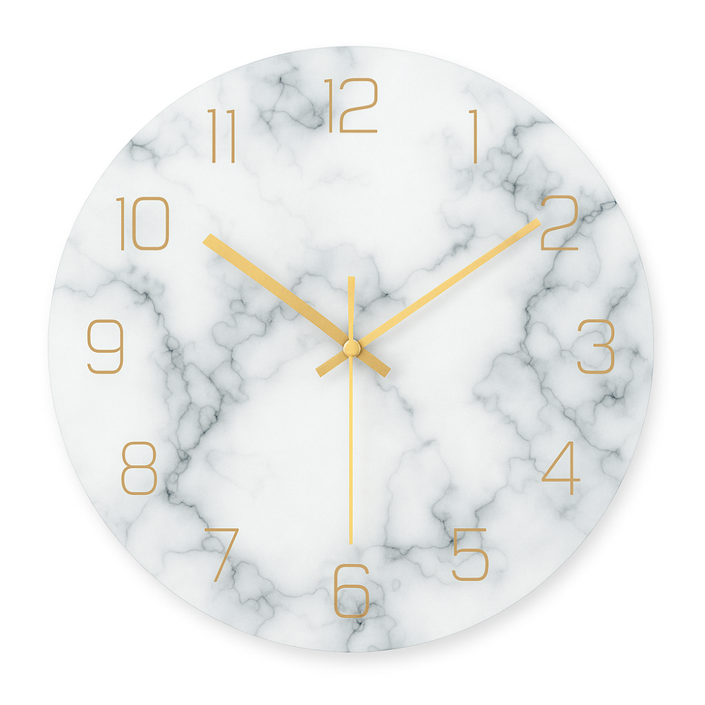 Elegante Wanduhr im Marmorlook – Stille Quarz-Uhr mit goldenen Ziffern