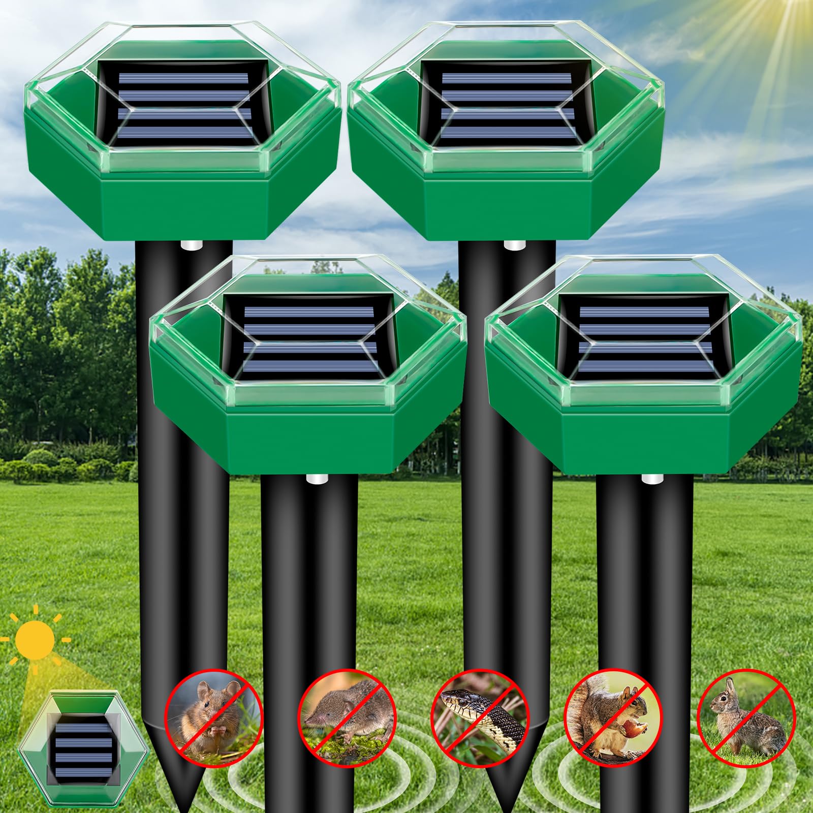 Effektiver Erdmännchenabwehr 4er-Set | Solarbetrieben und Wetterfest | Einfache Installation