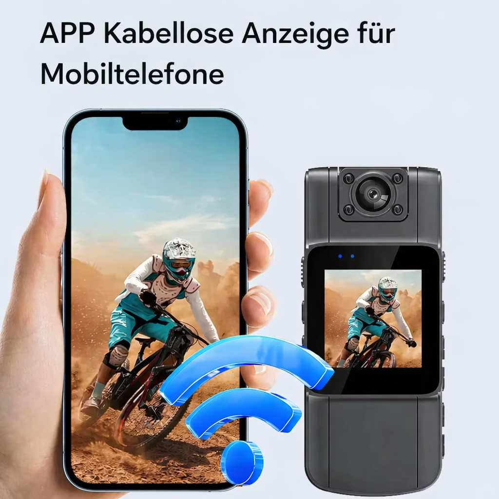 Kompakte 4K Kamera mit drehbarem Objektiv und Bewegungsdetektion