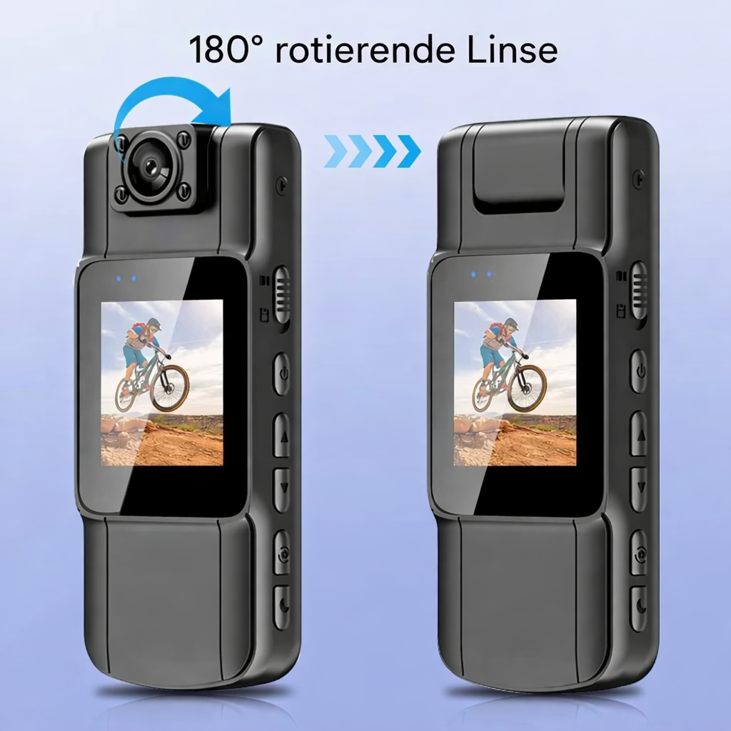 Kompakte 4K Kamera mit drehbarem Objektiv und Bewegungsdetektion