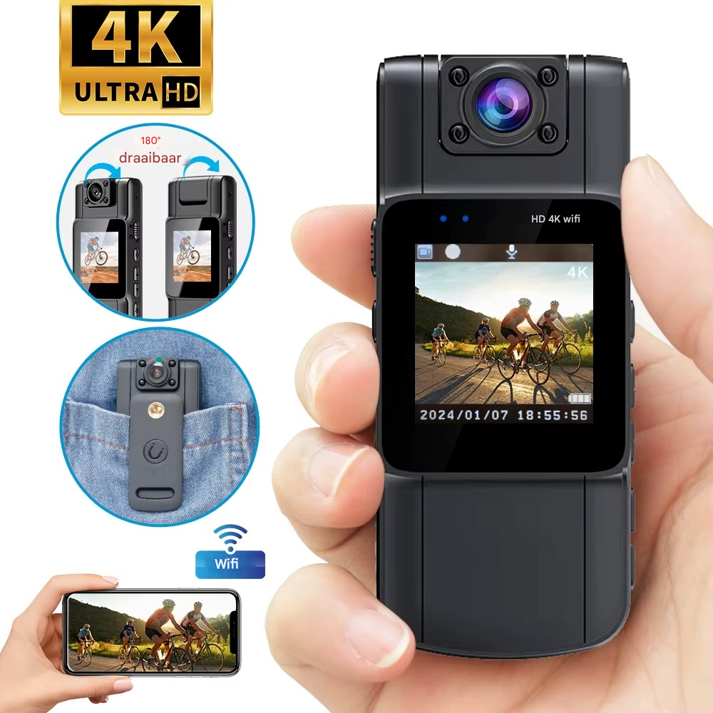 Kompakte 4K Kamera mit drehbarem Objektiv und Bewegungsdetektion