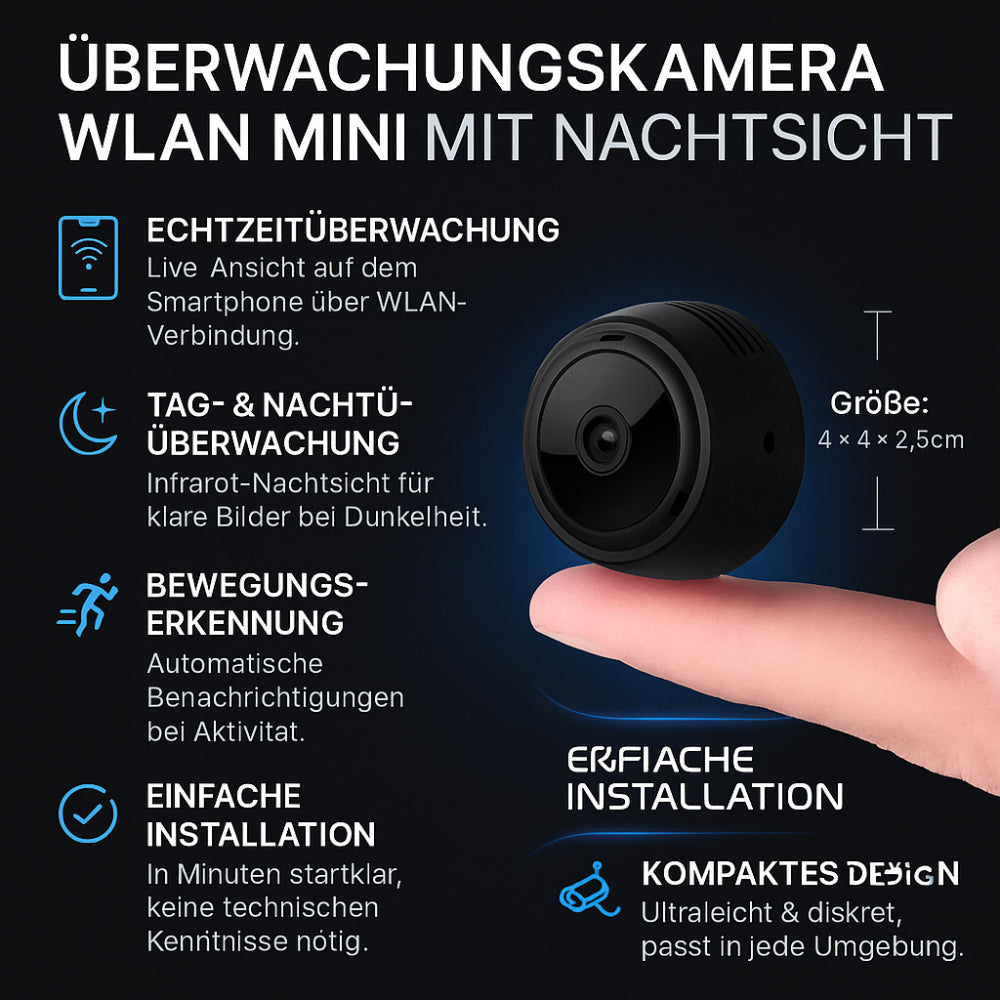 Kompakte WLAN Überwachungskamera mit Nachtsichtfunktion