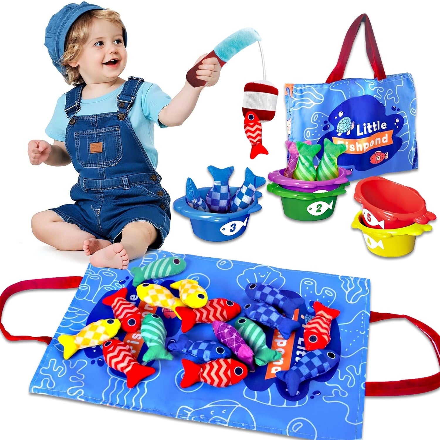 Fischteich Spielzeug aus Plüsch im Montessori-Stil