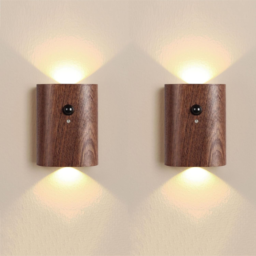 Wandlampe mit Bewegungsmelder aus Holz – Intelligente LED Nachtbeleuchtung