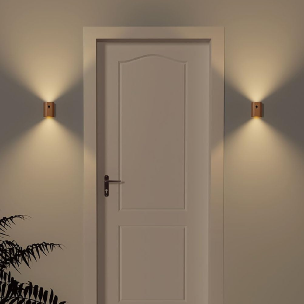 Wandlampe mit Bewegungsmelder aus Holz – Intelligente LED Nachtbeleuchtung