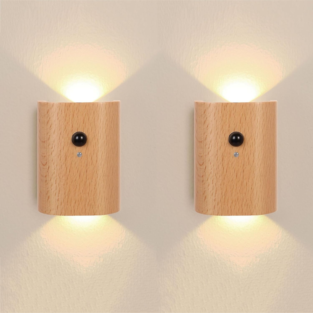 Wandlampe mit Bewegungsmelder aus Holz – Intelligente LED Nachtbeleuchtung