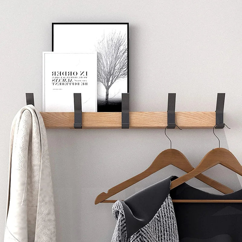 Wandgarderobe mit Flexiblen Haken – Stilvolles Schwarz in Holz & Aluminium – 40x7x7 cm für Flur & Schlafzimmer