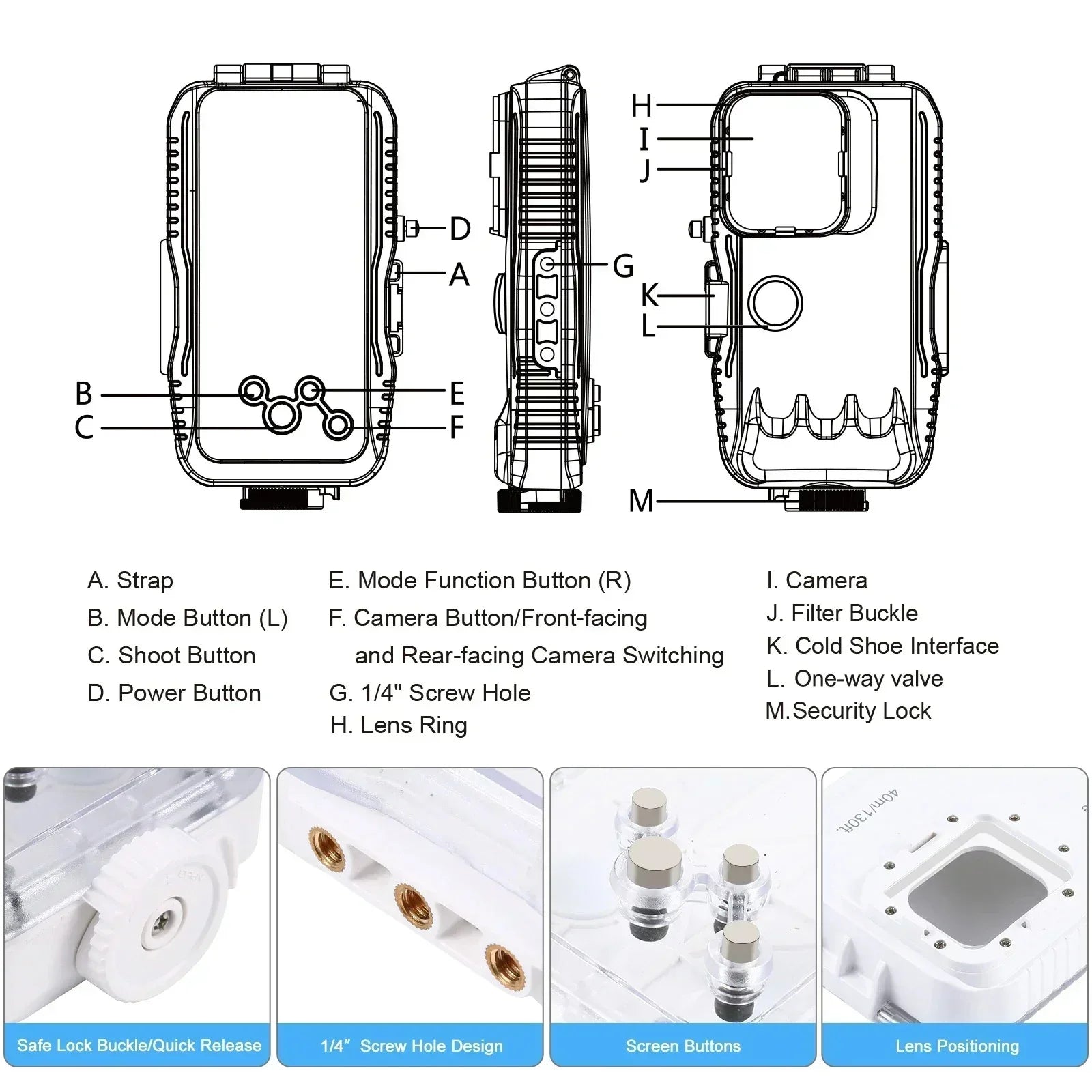 Fully waterproof smartphone case for 40 meters depth