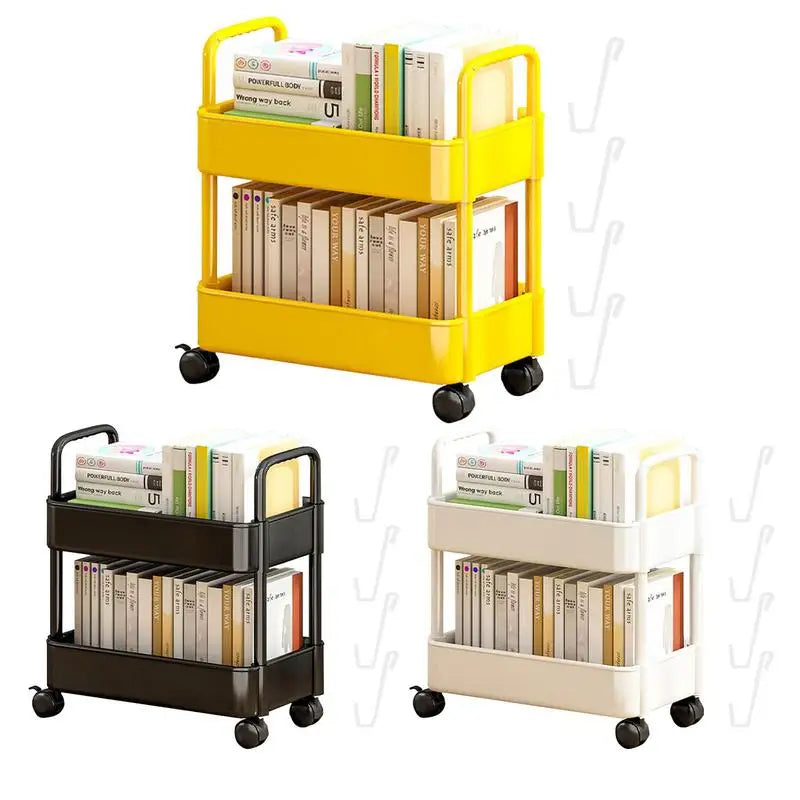 Mobiler Bücherwagen mit 2 Regalen und Stifthalter