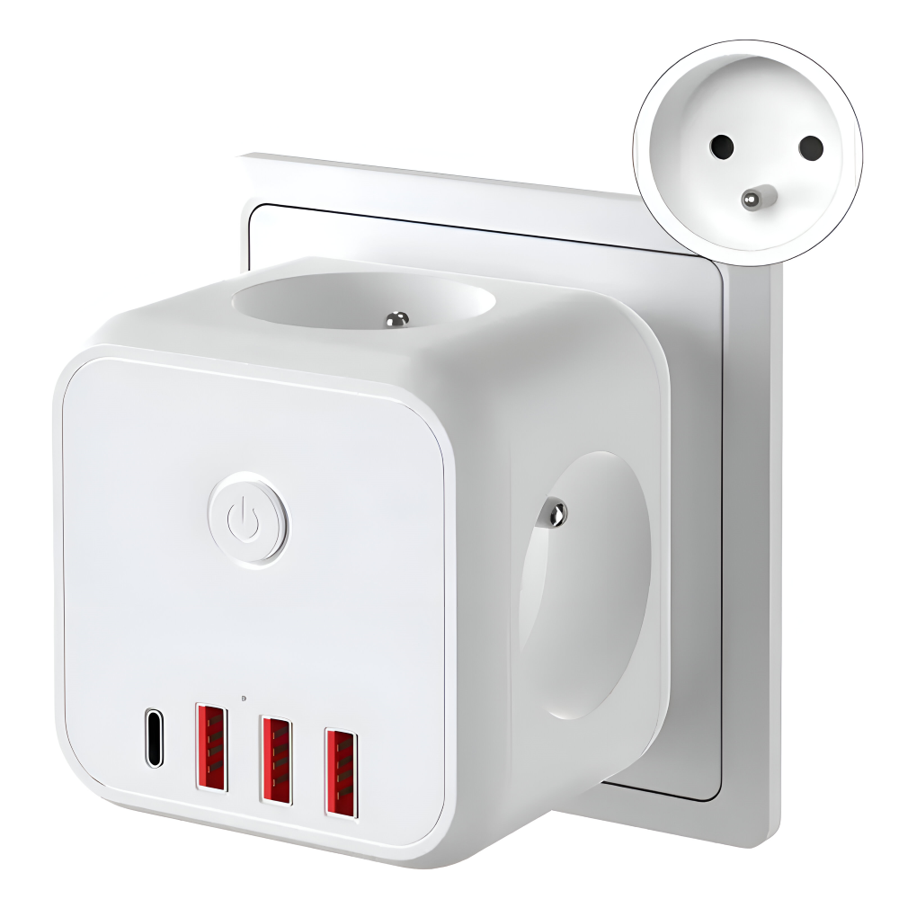 Kompakte Ladestation mit USB und Typ-C – 7-in-1 Steckdose