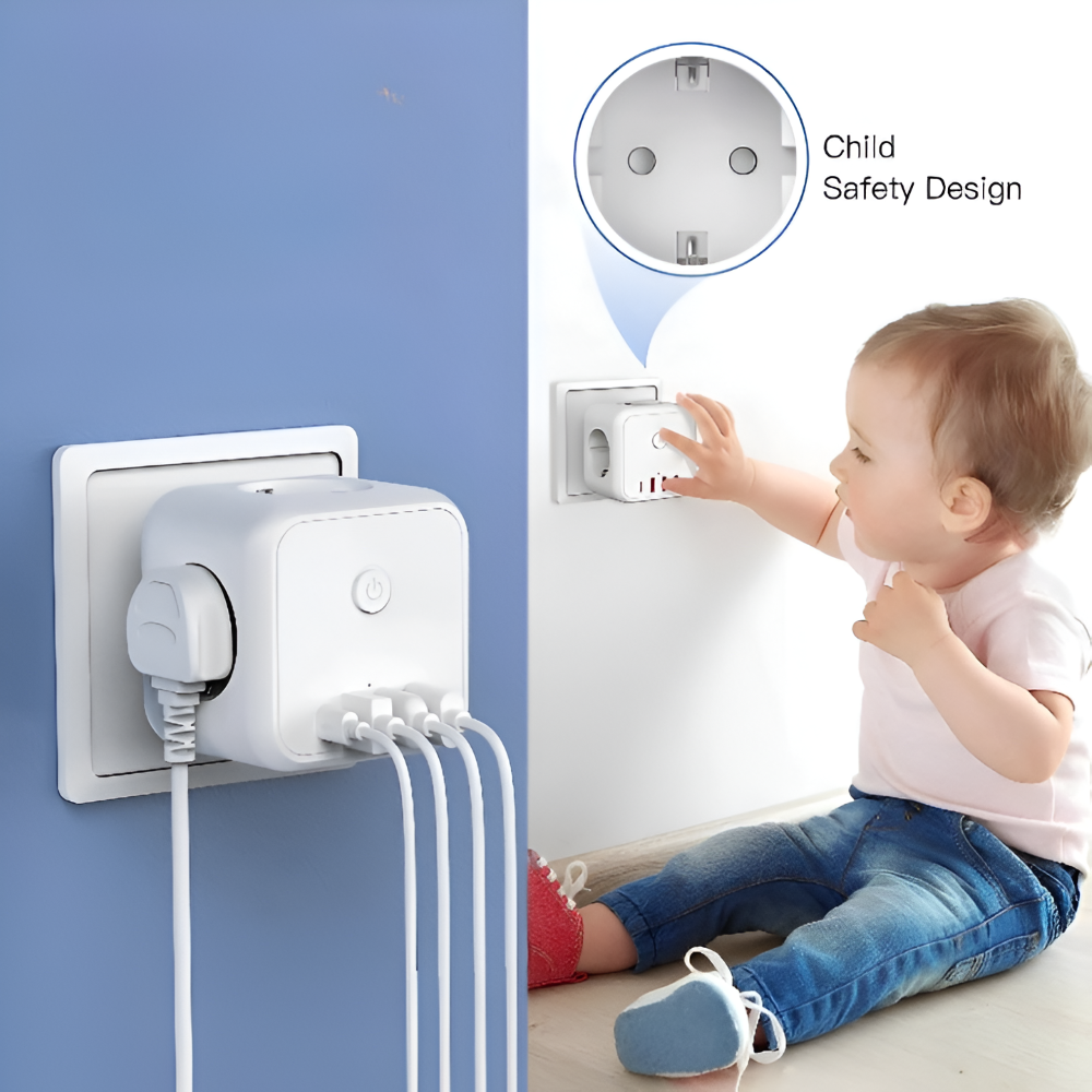 Kompakte Ladestation mit USB und Typ-C – 7-in-1 Steckdose