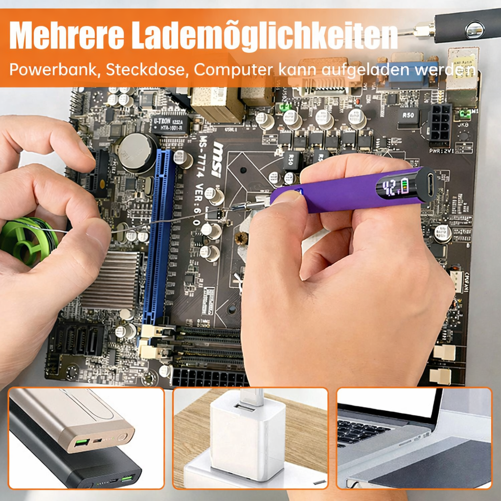 Kompakter Lötkolben mit USB-Anschluss und Display