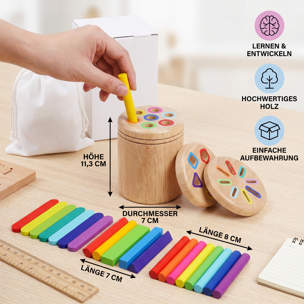 Holzspielzeug zum Sortieren von Farben und Formen – Lernspiel für Feinmotorik