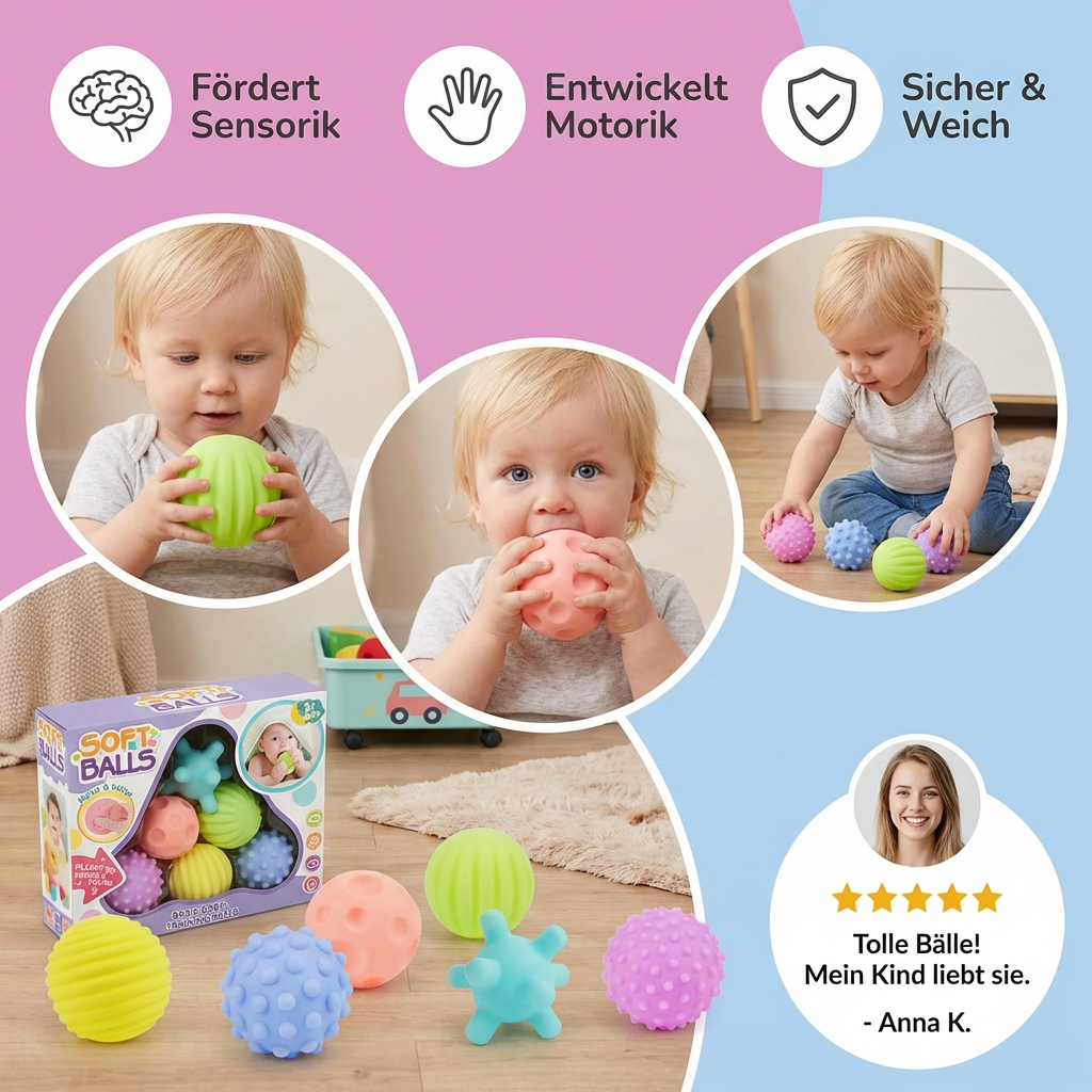 Sensorik-Bälle im 6er Set – Weiche Massage- und Tastsinnbälle für Kinder
