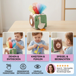 Sensorik-Tücherbox für Babys – Weiches Fühl- und Knisterspielzeug