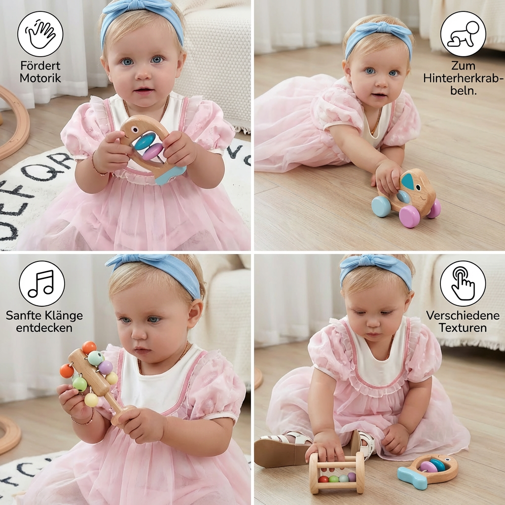 Holzspielzeug-Geschenkset für Babys – Rassel und Musikspielzeug