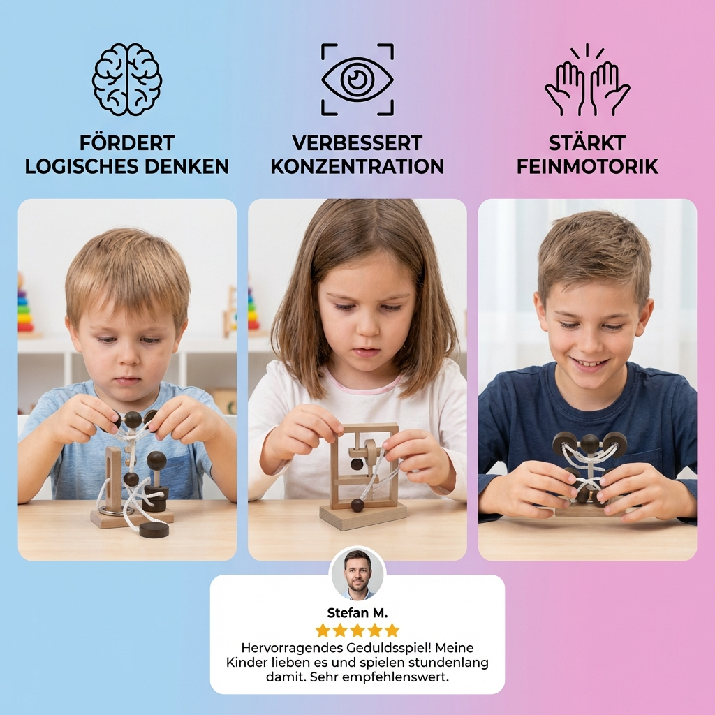 Familien-Denkspiel aus Holz – IQ-Puzzle mit Seil, handgefertigt