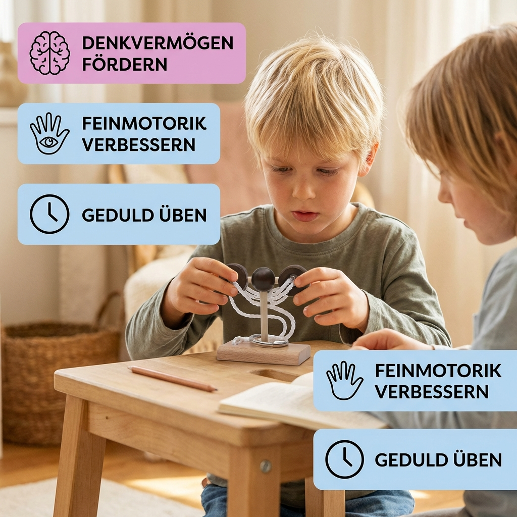 Familien-Denkspiel aus Holz – IQ-Puzzle mit Seil, handgefertigt