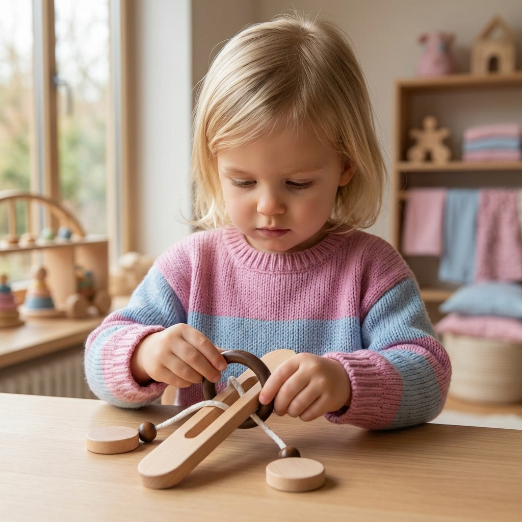 Familien-Denkspiel aus Holz – IQ-Puzzle mit Seil, handgefertigt