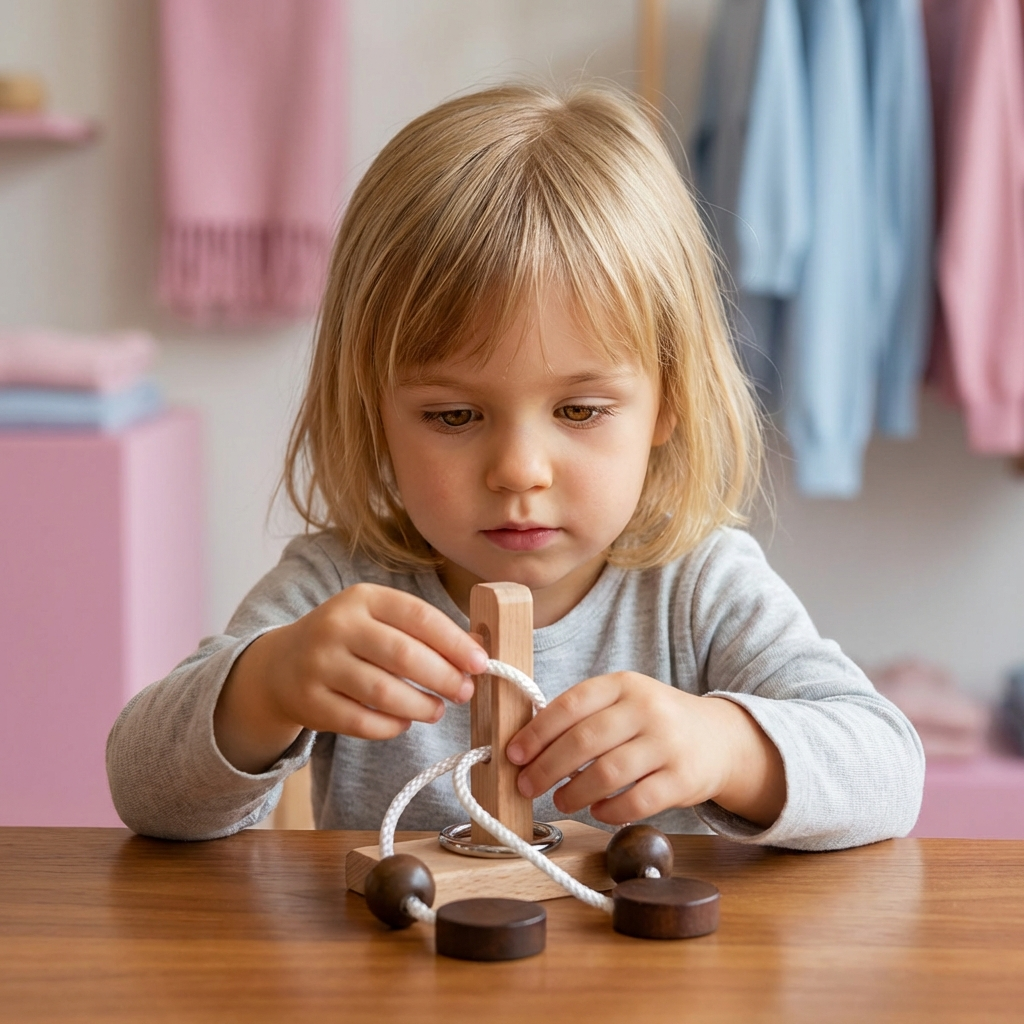 Familien-Denkspiel aus Holz – IQ-Puzzle mit Seil, handgefertigt