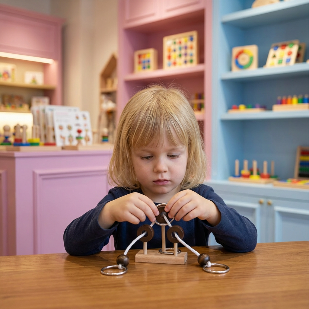 Familien-Denkspiel aus Holz – IQ-Puzzle mit Seil, handgefertigt