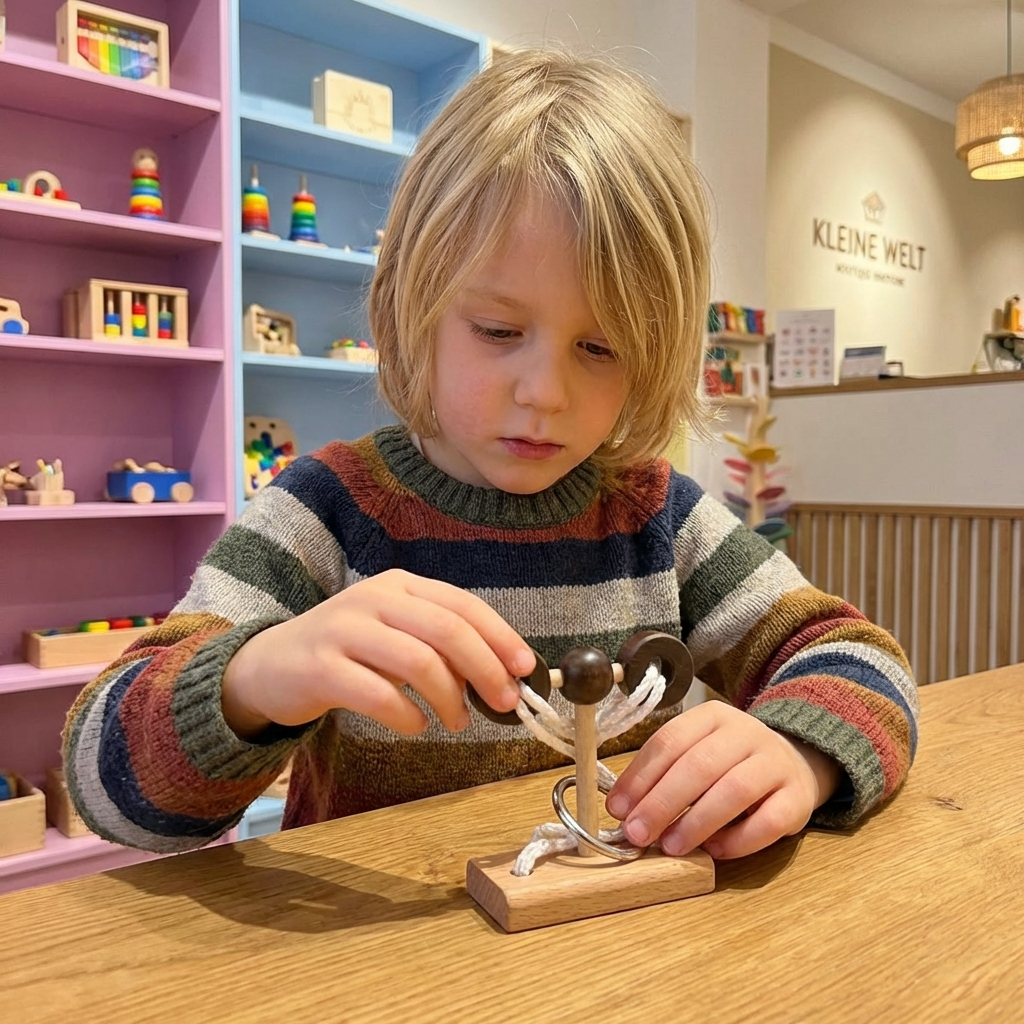 Familien-Denkspiel aus Holz – IQ-Puzzle mit Seil, handgefertigt