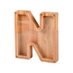 Handgefertigte Holzspardose mit Alphabet-Design