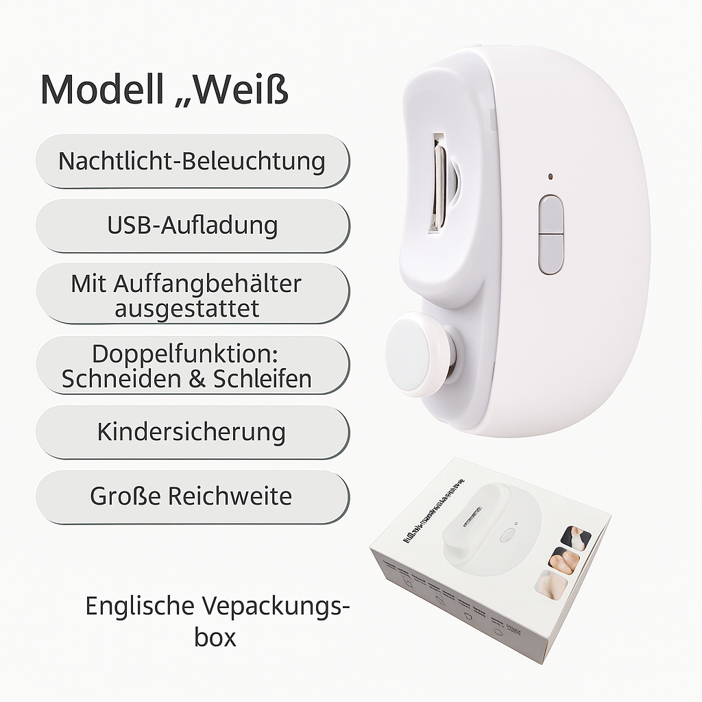 Nagelpflege | Elektronischer Nageltrimmer | 3-in-1 Schneiden, Feilen, Polieren | NailProfi