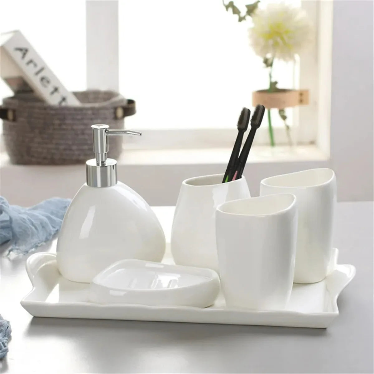 Elegant ceramic soap dispenser for sophisticated bathrooms