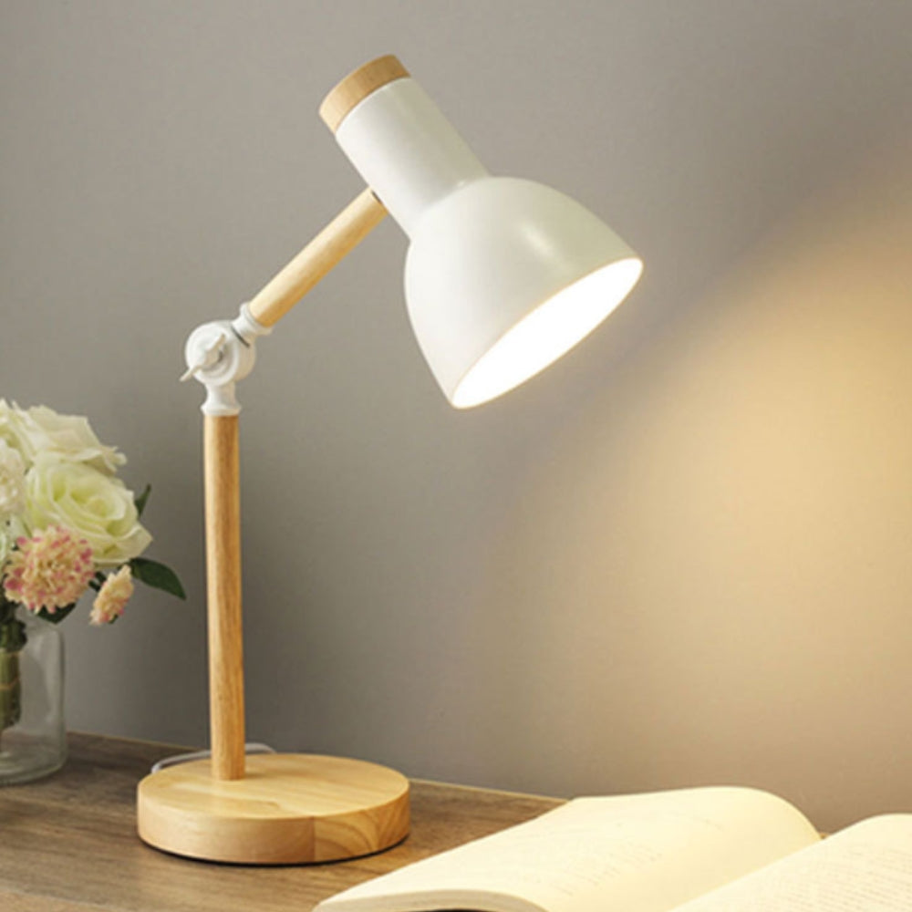 Verstellbare Tischlampe aus Holz und Eisen