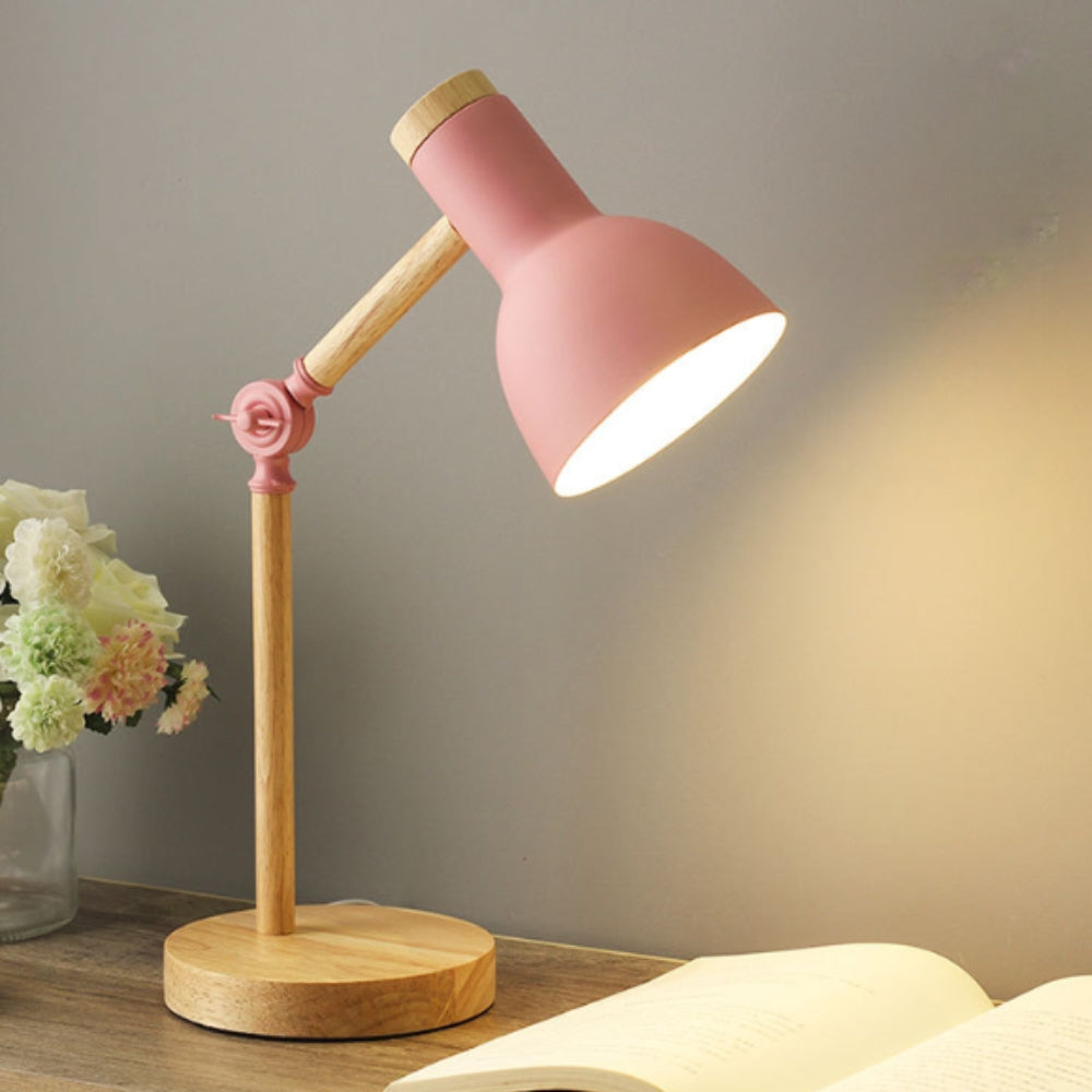 Verstellbare Tischlampe aus Holz und Eisen