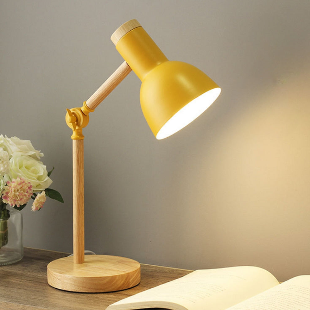 Verstellbare Tischlampe aus Holz und Eisen